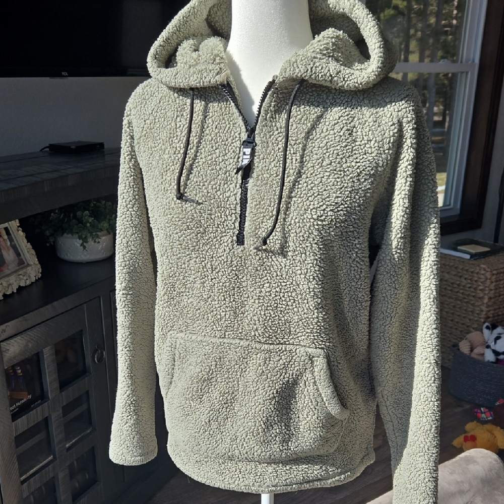 Victoria's Secret Women's Zip-Up Sherpa Sweater - Olive